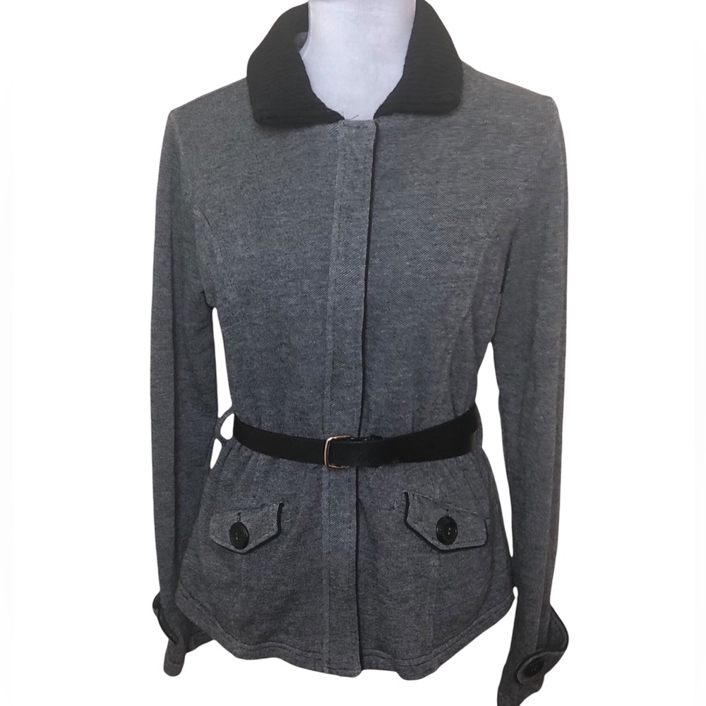 Guess Classic Belted Classic Jacket Hidden Zipper Logo Buttons Pockets Size L